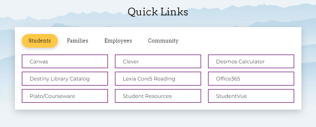 Screenshot of Quick Links tool, showing common links for all users.